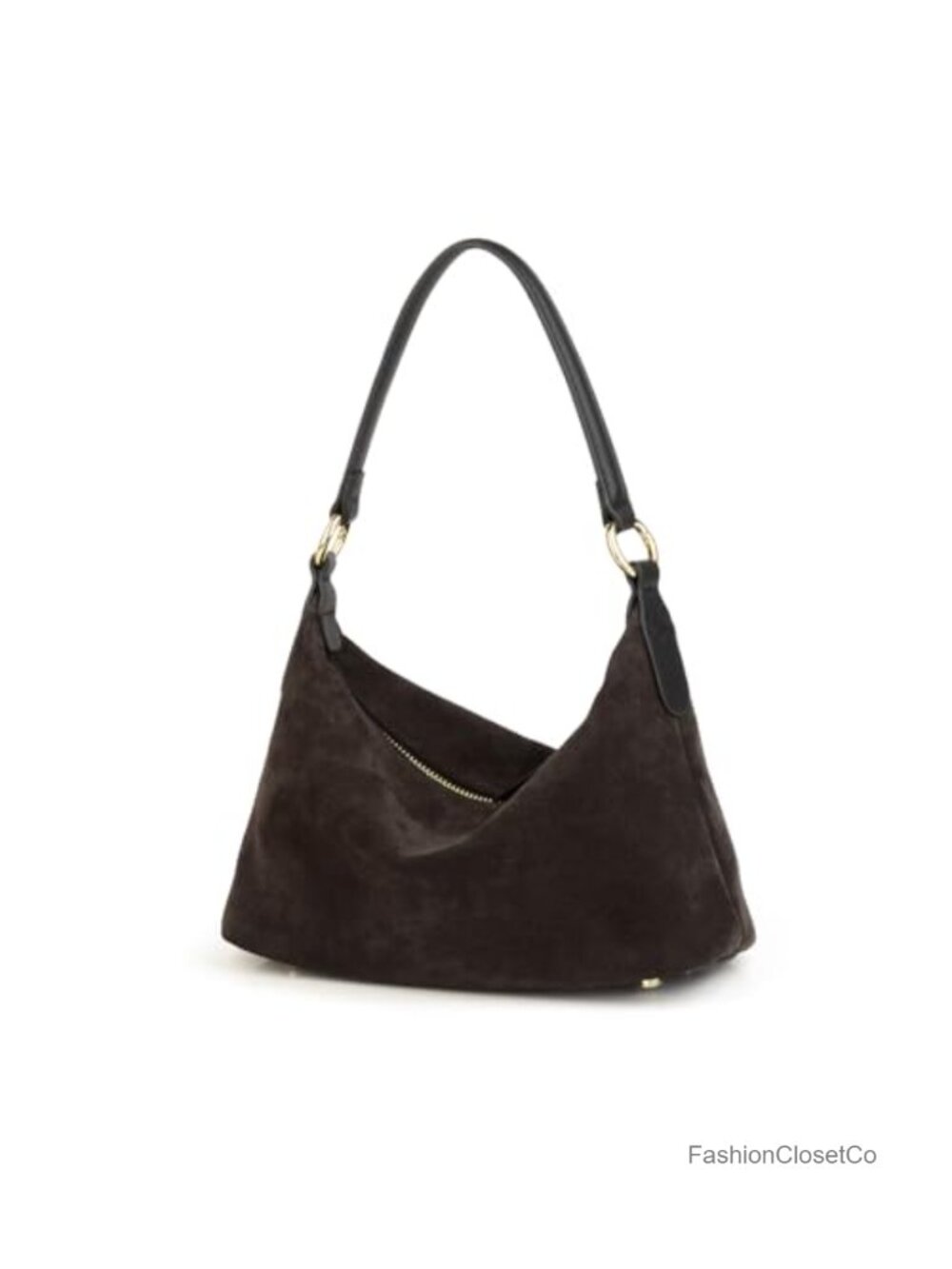 Real Cowhide Suede Slouchy Crescent Hobo Bag w/ Zipper Closure